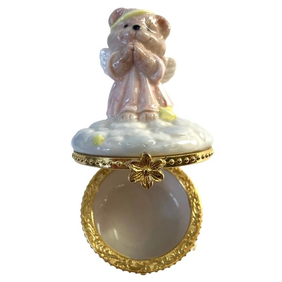 Teddy Bear Angel on Cloud Porcelain Baby/ Child's Keepsake Jewelry Box -FRANCE - Picture 12 of 14